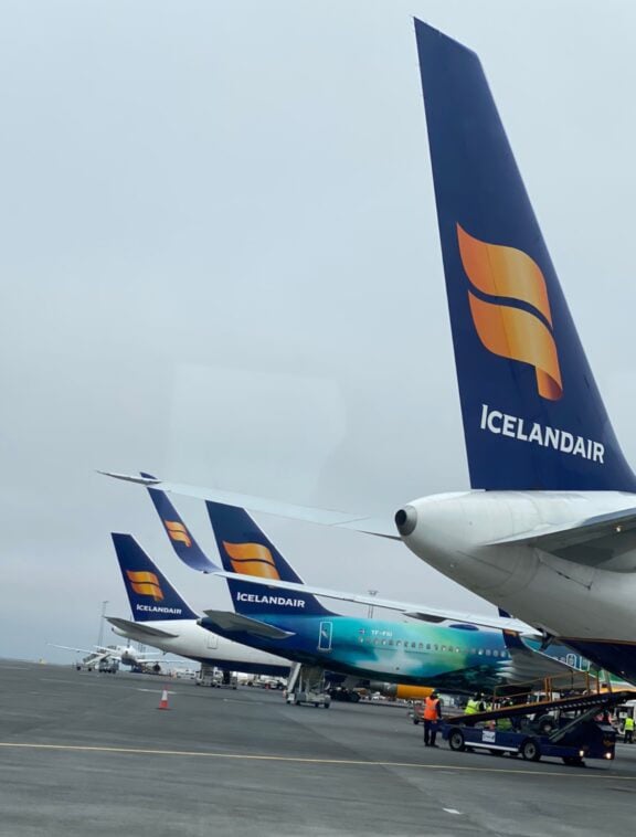 Icelandair planes on the tarmac as we arrived in Iceland