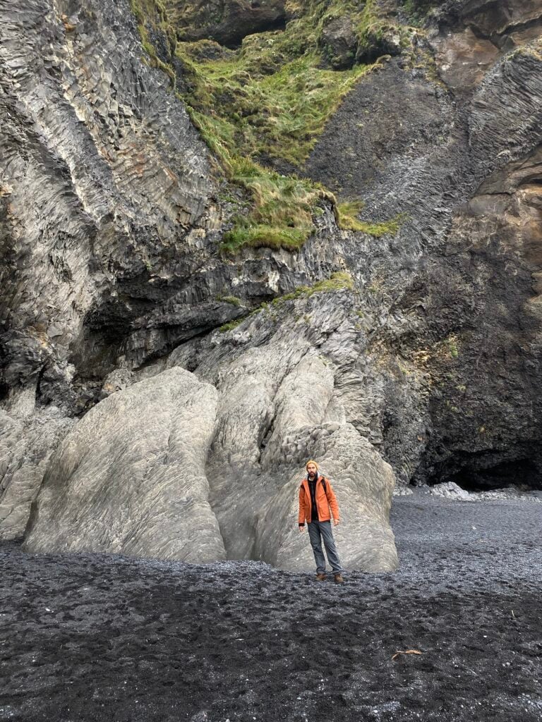 Basalt cliff and cave at Reynisfjara black sand beach